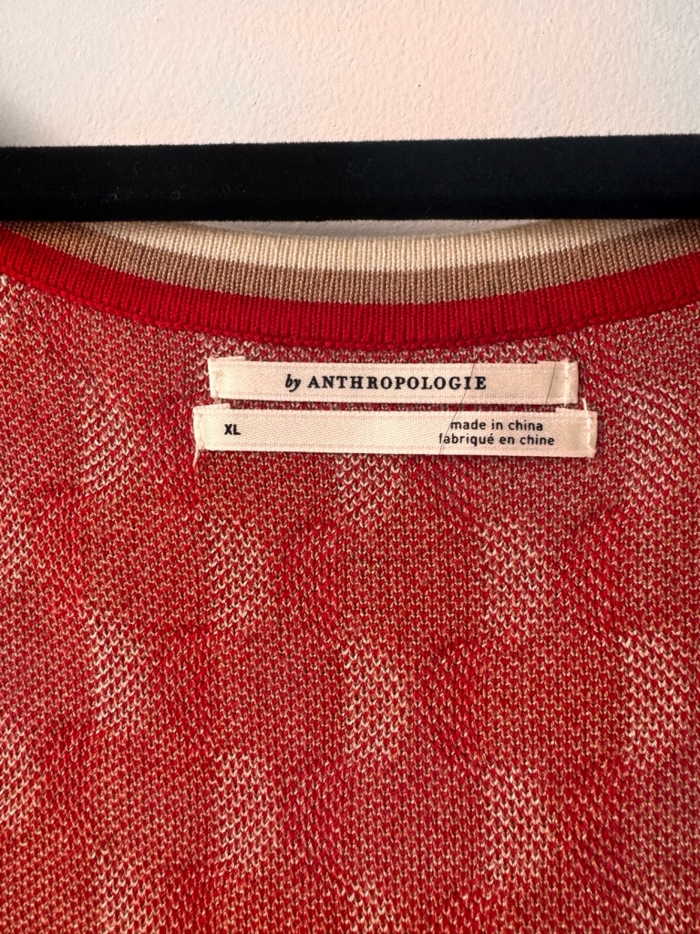 Anthropologie Red and Cream Knit Scoopneck Tunic. Super soft and comfortable - Picture 2 of 3